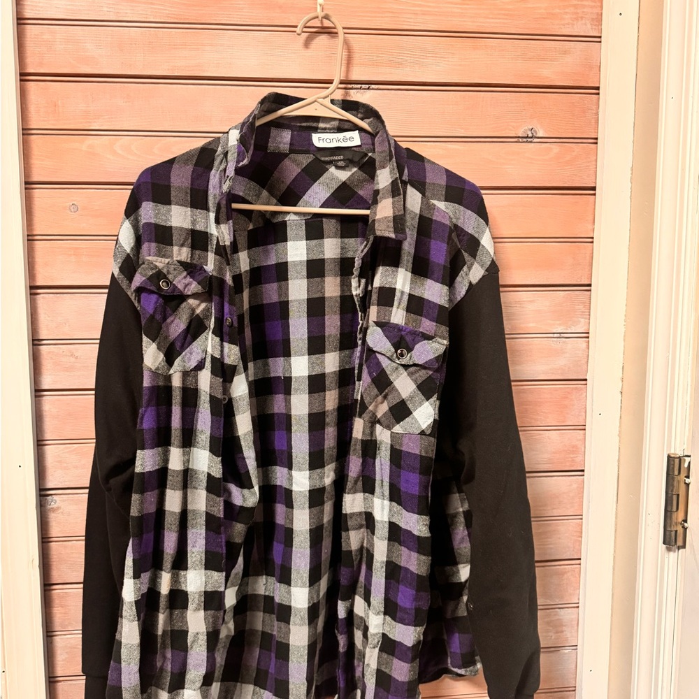 Blue/Purple and Black Plaid Flannel Shirt